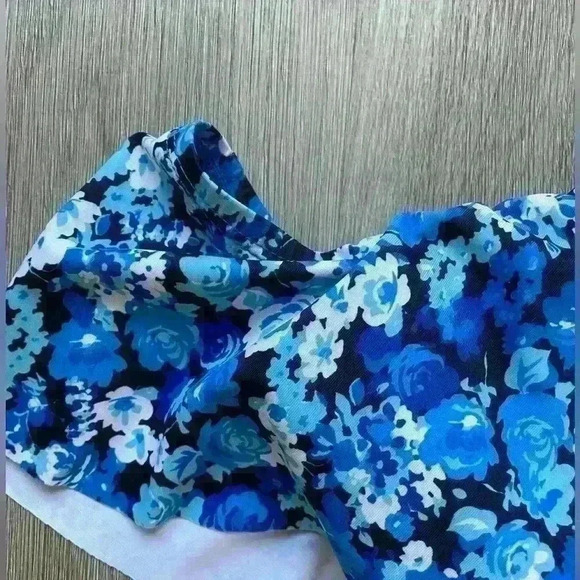 Blue floral one piece swimsuit, size small, off the shoulder w/ruflle - Picture 2 of 7